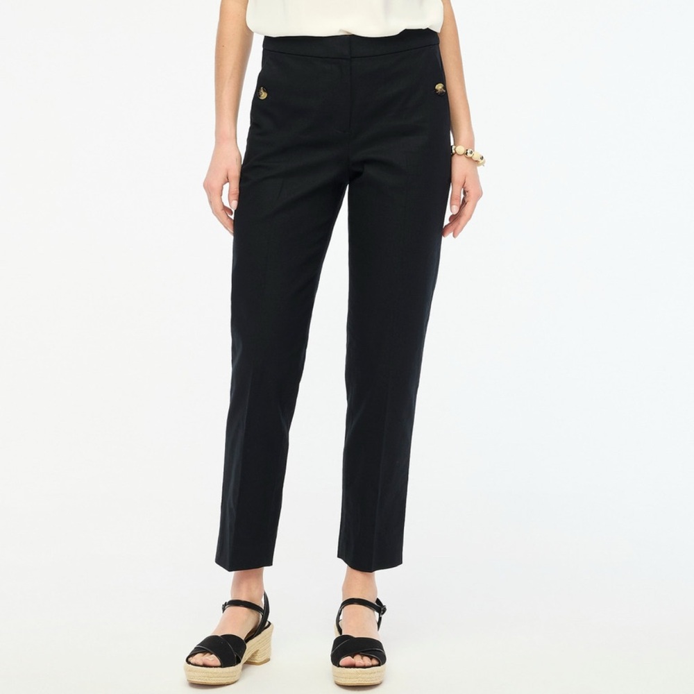 J.Crew Factory Women's Linen-cotton blend elastic-back sailor pant Black Size 4P